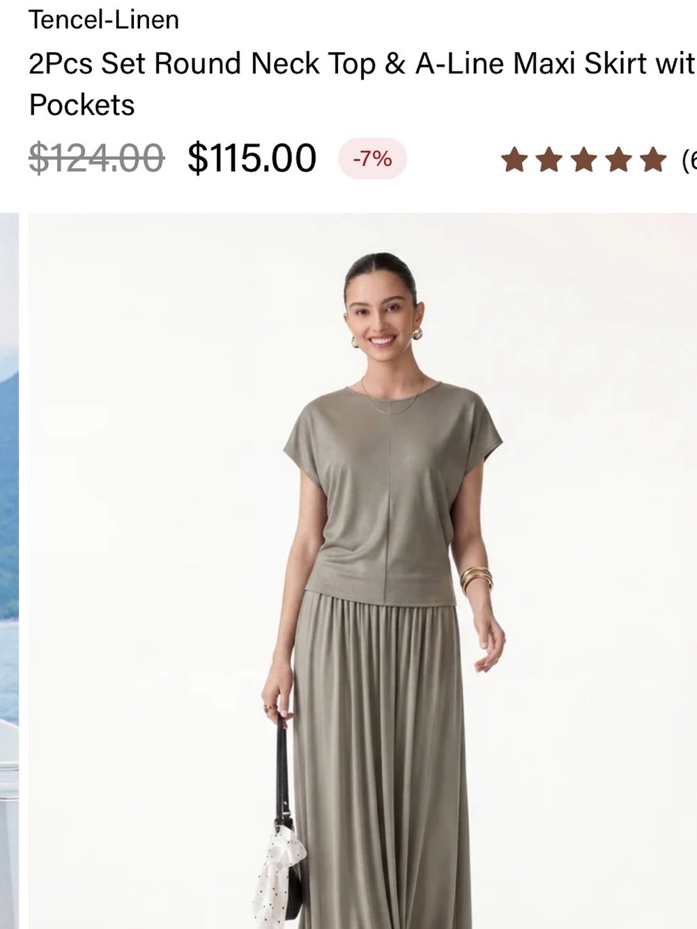 OGL Tencel Linen Round Neck Top & A-Line Maxi Skirt Set Dark Alabaster